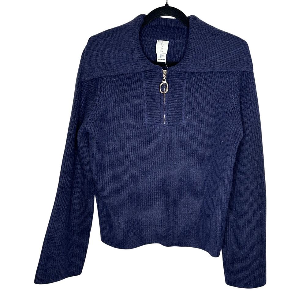 Joie NWT Women's Midnight Blue Quarter Zip Large Collar Ribbed Knit Sweater L